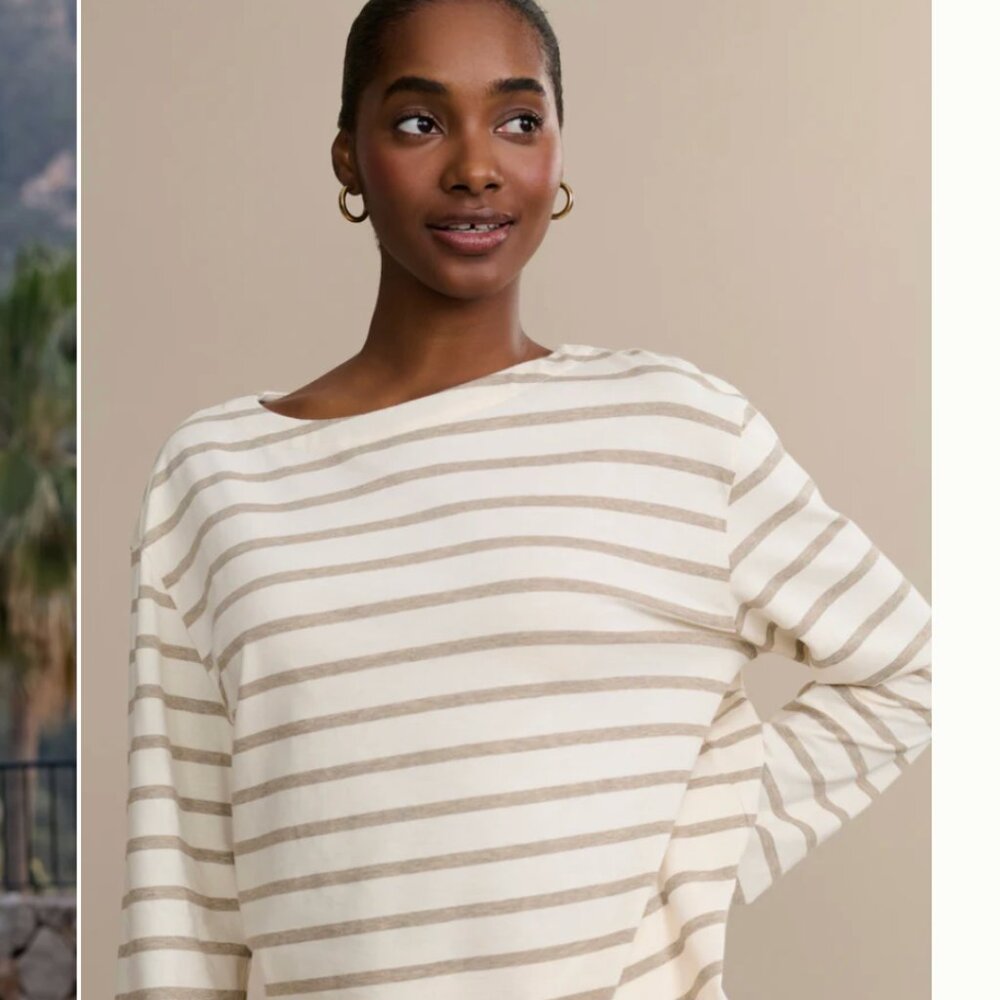 Jenni Kayne Claude Long-Sleeve Tee in Ivory/Taupe Stripe | Size S